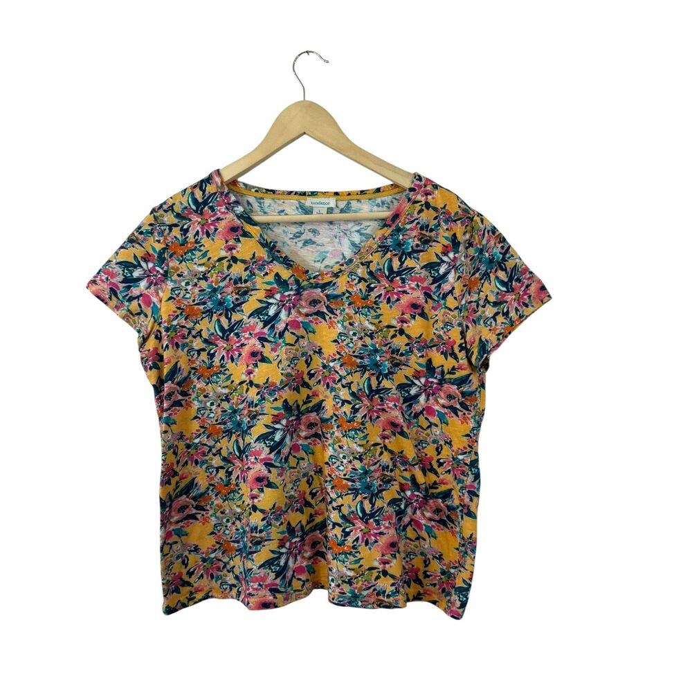 Sundance Large Garden Blossoms Cotton Tee Shirt Floral Short Sleeve Womens